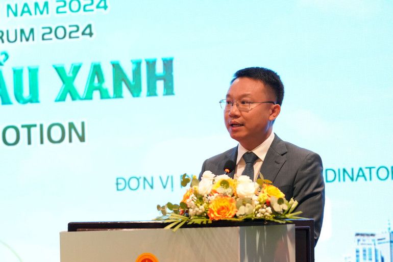 Ông Nguyễn Hải Minh, Phó Chủ tịch Hiệp hội doanh nghiệp châu Âu thông tin tại Diễn đàn Xúc tiến xuất khẩu xanh.